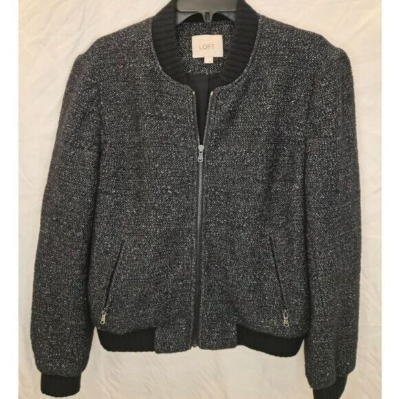 LOFT Jackets & Blazers - LOFT Marled Knit Bomber Jacket,Textured Zip-Up, Minimal Chic, Size L